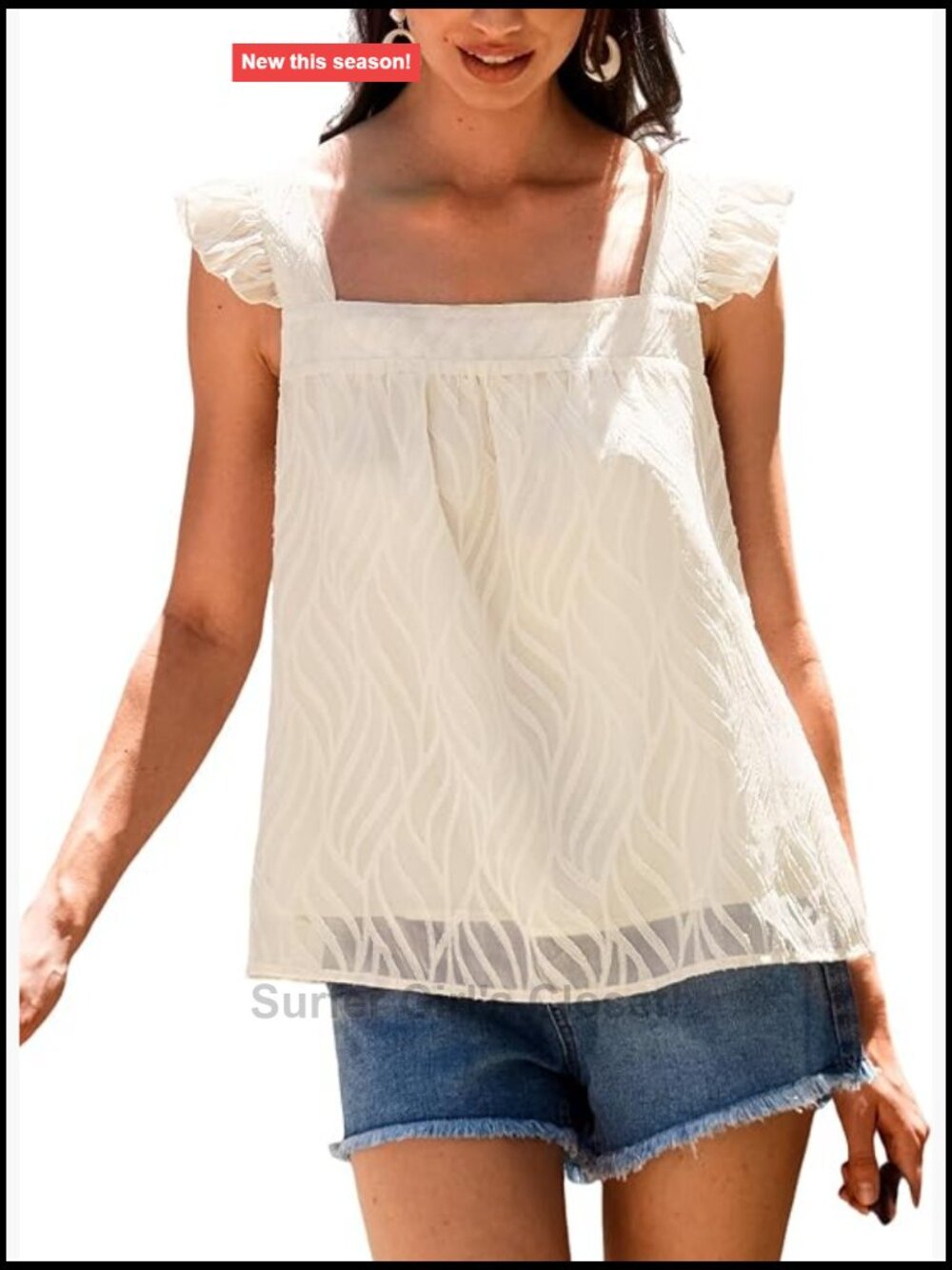 Women's Square Neck Mesh Tee with Ruffle Sleeves | Summer Sheer Top
